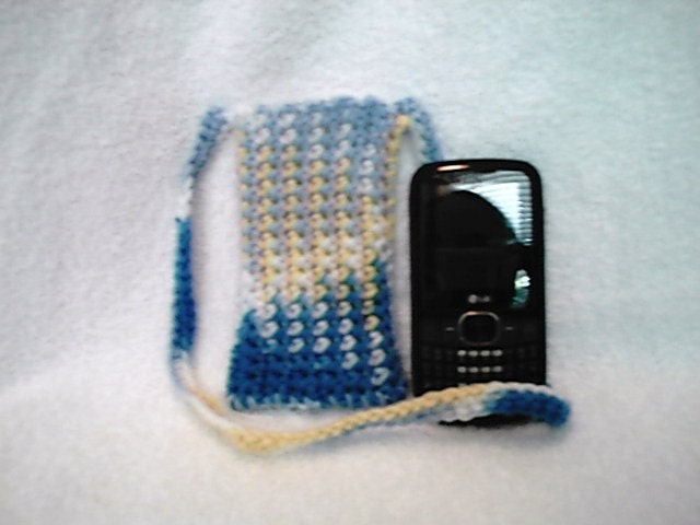 Cell Phone Case With Handle Crocheted Blue Yellow Varigated