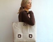 Natural linen cotton fabric large tote bag