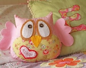 HOOT owl pillow.  Pink Polka Dot.