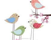 Nursery Art, Baby Room Decor, Girls Room Art Decor, Children's Room Decor, Birds, Cherry Blossom Tree,  All Together, 8x10 Print