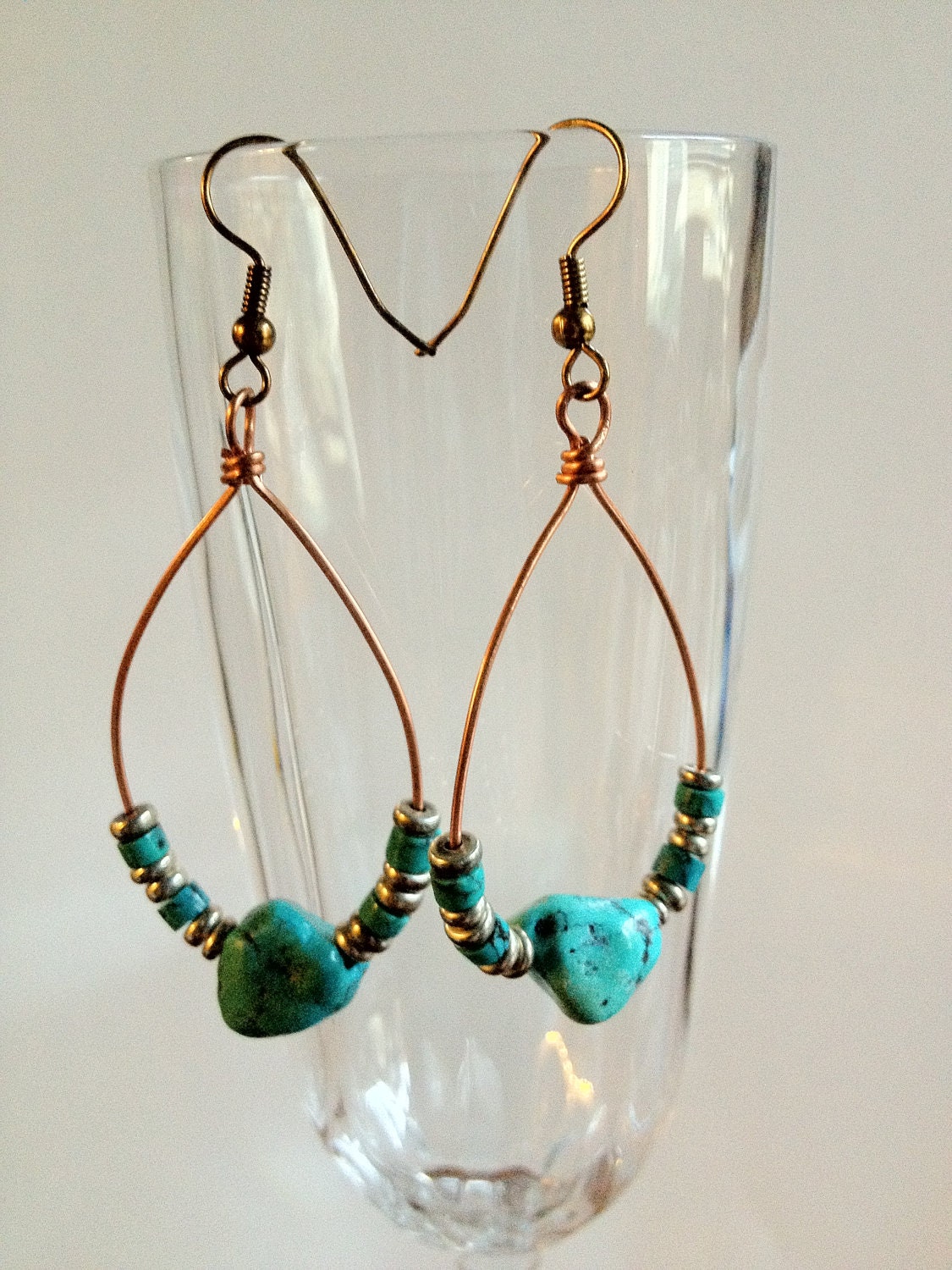 Turquoise and copper hoop earrings -SALE