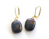 Fused Glass Earrings - Black Iridescent Glass