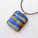 Dichroic Fused Glass Pendant Necklace Blue Gold Abstract
