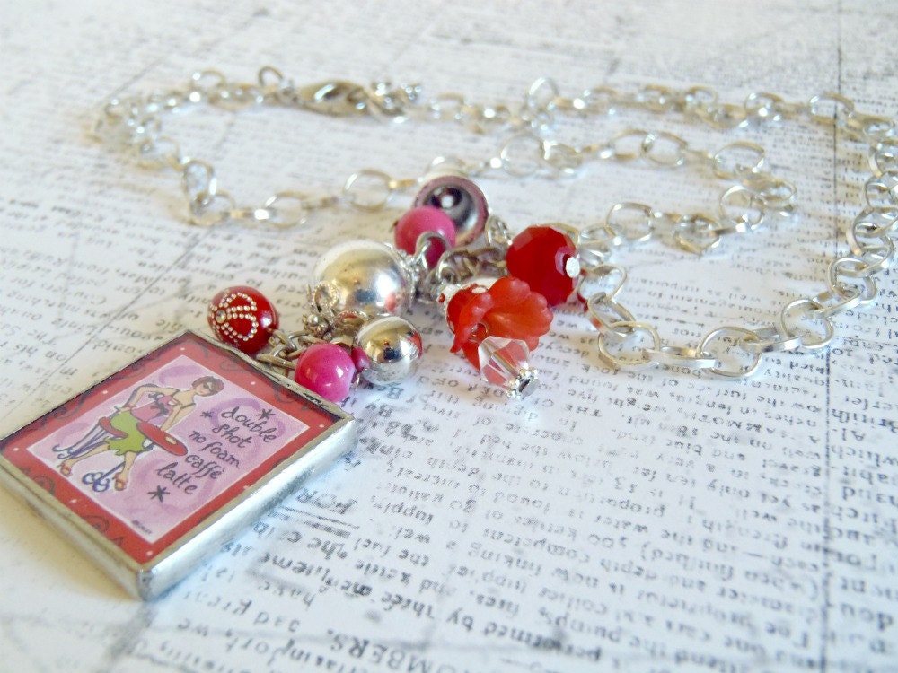 Double Shot No Foam Cafe Latte Soldered Glass cluster charm necklace