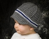Boys newsboy hat, crochet boys beanie, toddler boy hat, baby boy hat, gray and navy blue - pick your colors and size