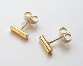Simple Gold Bar Stud Earrings - Tiny Minimalist Bar Posts - Second Hole Studs