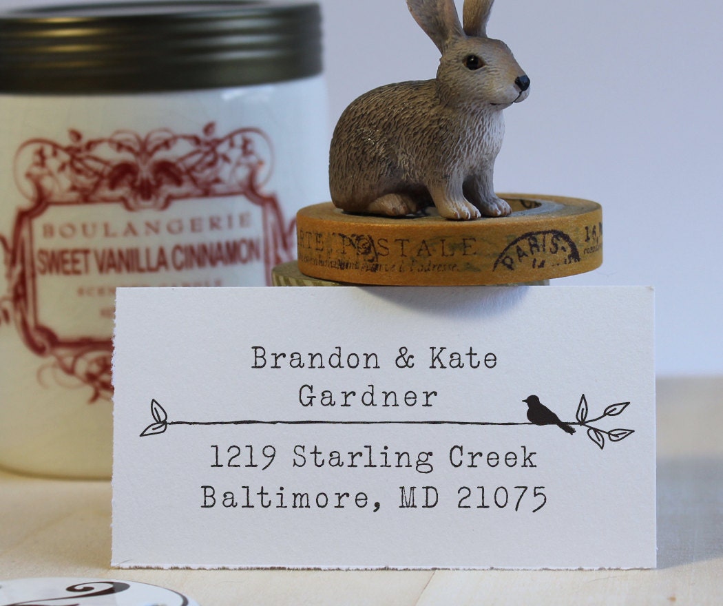 Custom Rubber Stamp - Eco Mount Address Stamp - Type & Bird