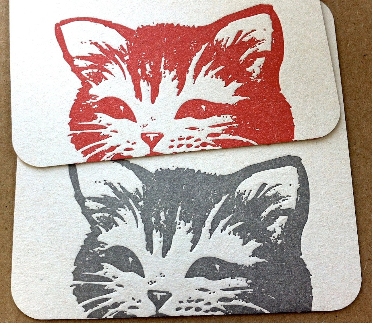 Letterpress coasters // Kitty Showdown Red Grey // set of 4