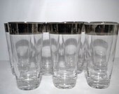 Vintage Silver Rimmed Tumblers Bar Glasses Midcentury Modern Mad Men 10 Ounce Set of 7