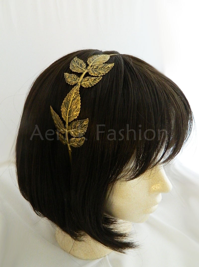 STEAMPUNK metal leaf bronze headband - Grecian goddess floral leaves
