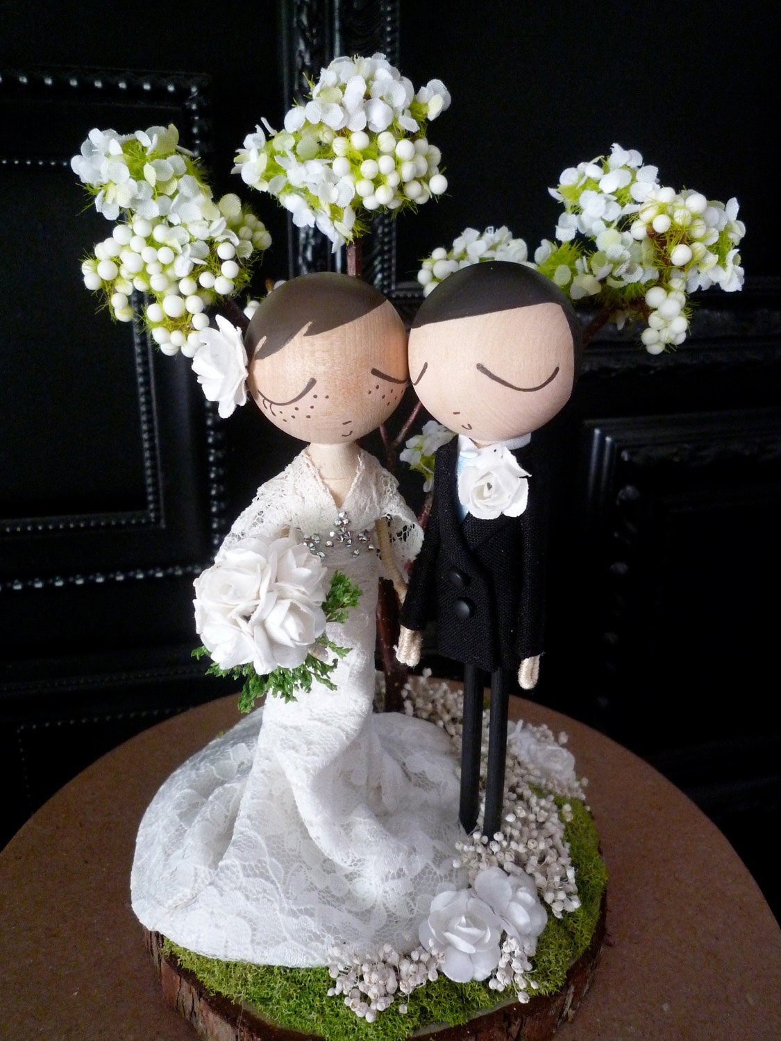 Wedding Cake Topper with Custom Wedding Dress and Tree Background - Custom Keepsake by MilkTea