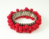 Vintage Japan Red Glass Bead Cha Cha Expansion Bracelet