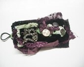 French Fabric Cuff Bracelet. Haute Couture 2. Handmade French Cuff. Wearable Art. Jewelry. Vintage Cuff. Vintage Pierre Cardin Button.