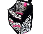 Hanging Car Organizer in zebra print with pink