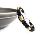 Knotted leather bracelet golden pearls black macrame makrame rocker elegant ooak