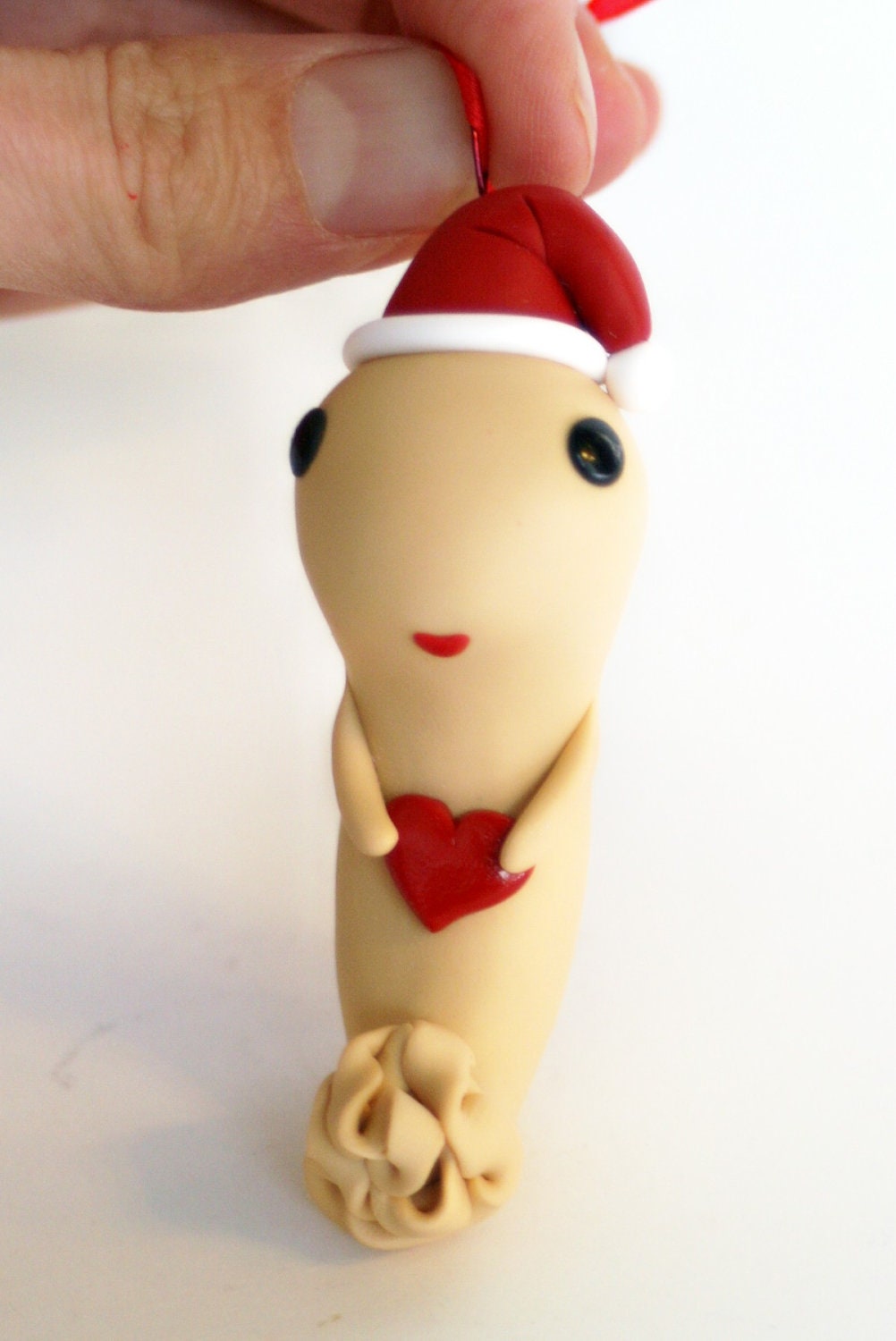 Large 2.5" Happy Heart Embryo Pendant or Ornament w Santa Hat