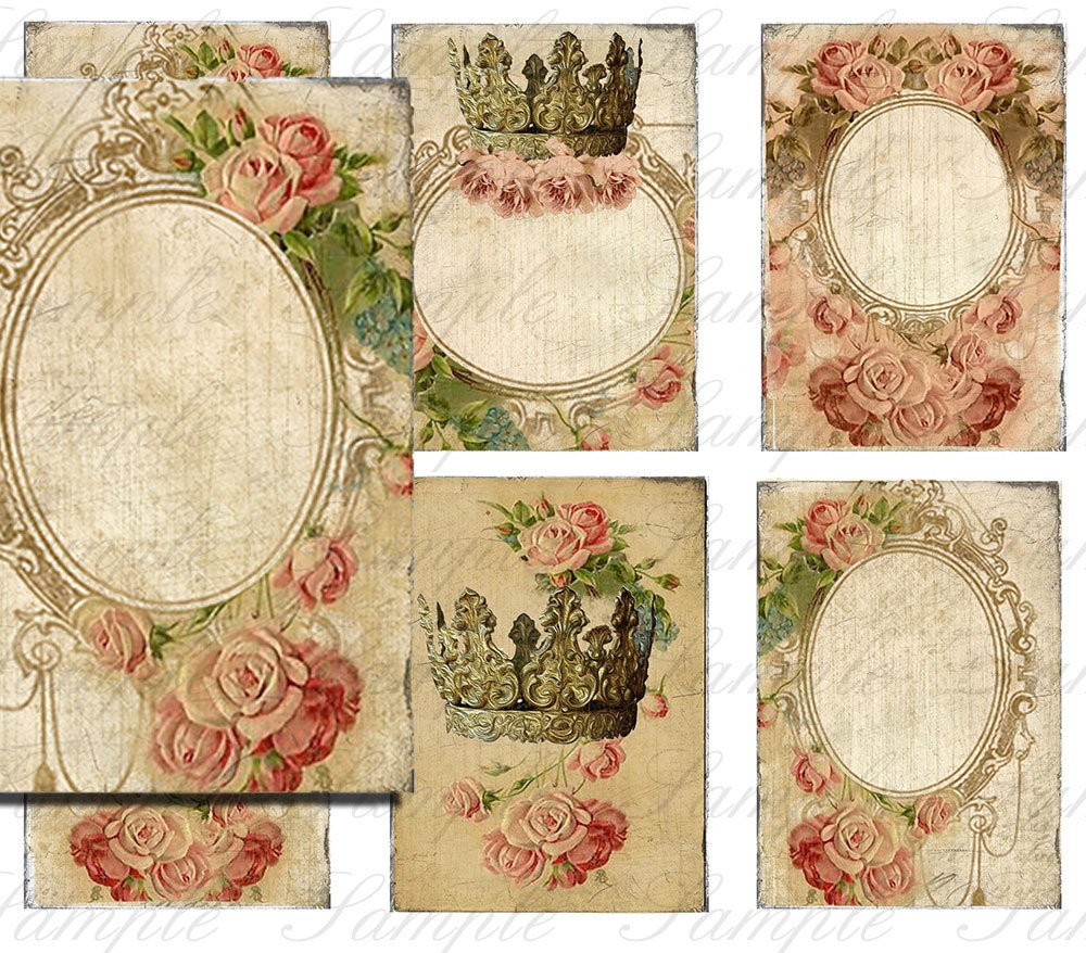 French Crown Digital Collage Sheet No 103 for scrapbooking altered art aceo
