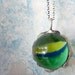 Magical Orb of Gypsy Curse Removal Necklace. Vintage Large Glass Marble. Oxidized Sterling SIlver