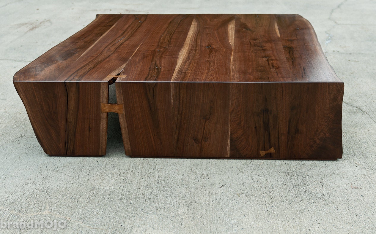 Live Edge Walnut Ottoman Coffee Table Folded Bole - XL Size 60" x 60"