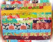 Modern Stripes Patchwork - Baby/Toddler Quilt, Wall Art, blue green yellow pink