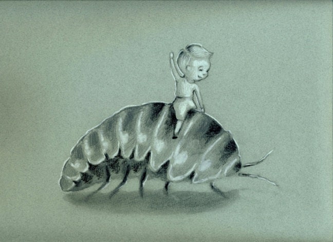 Roly Poly Rodeo - Childhood Imagination series - original graphite and colored pencil drawing on pastel colored paper