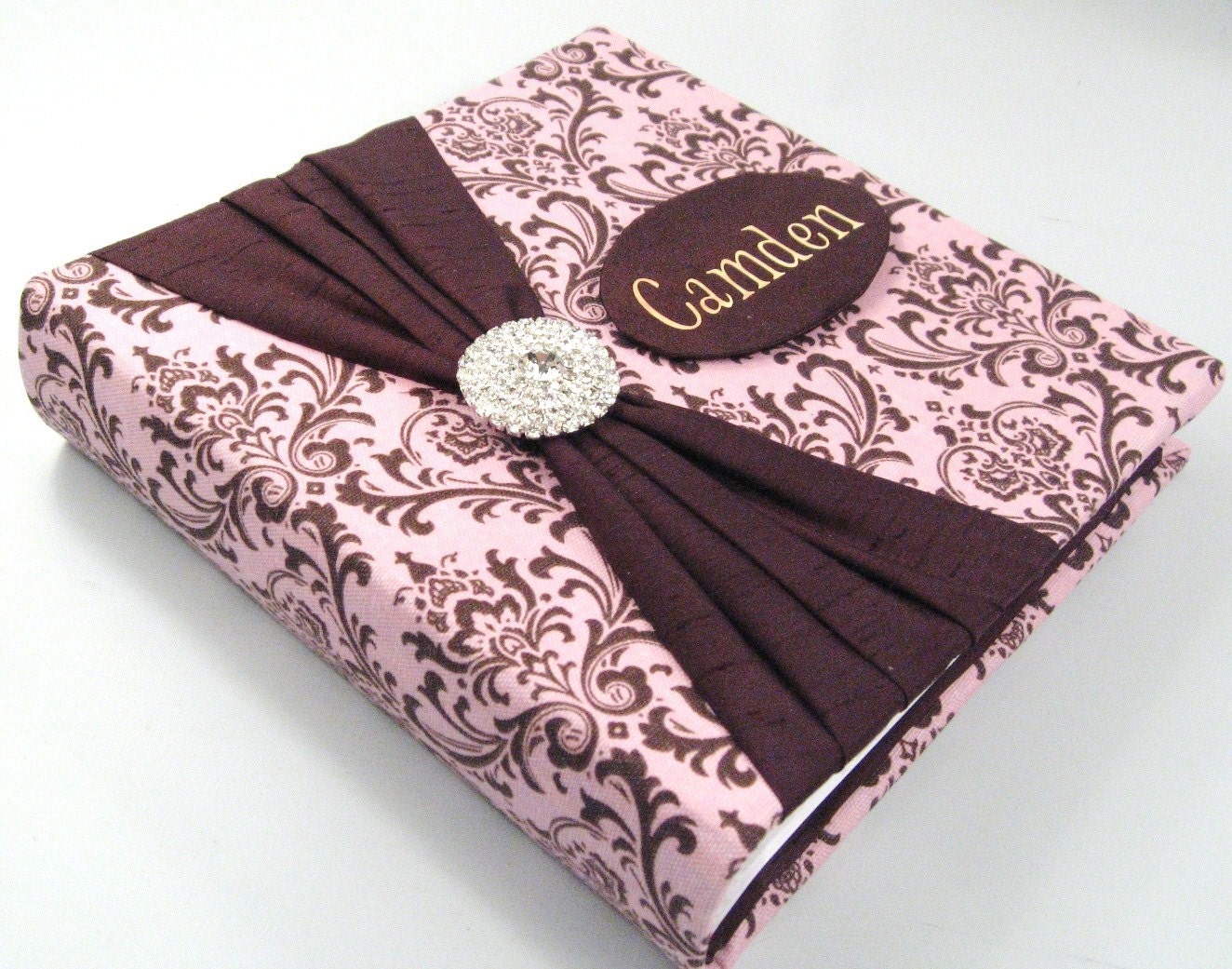 Photo Album baby girl personalized PINK DAMASK LARGE brown monogrammed custom 4x6 5x7 8x10 8.5x11 binder picture 480 pictures