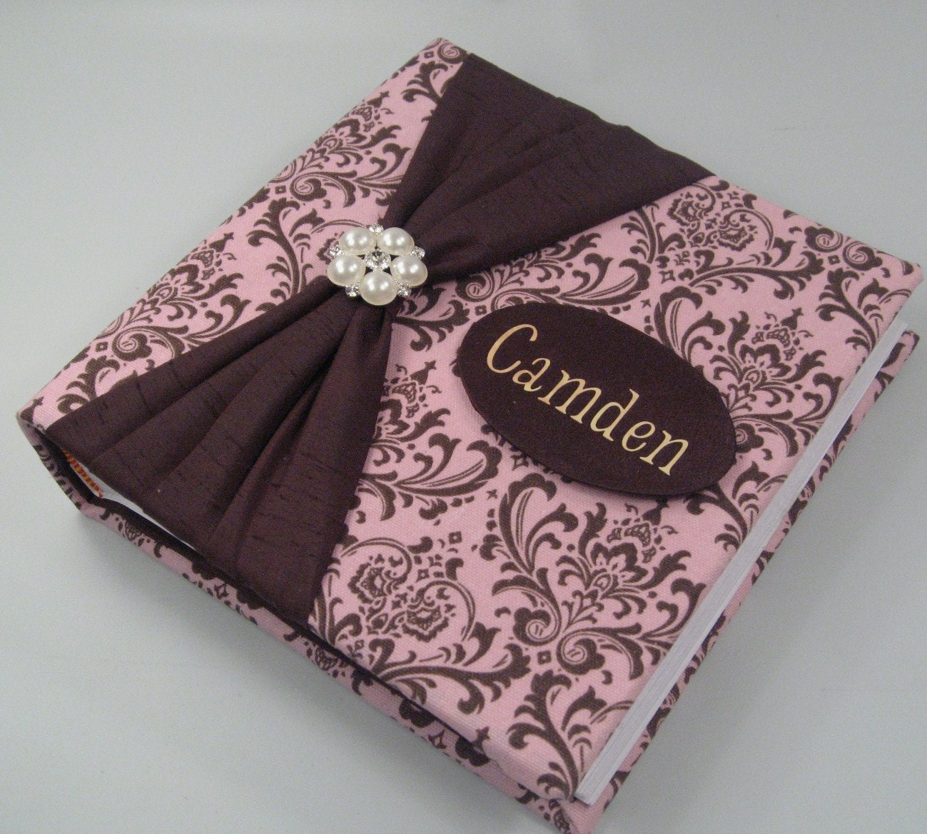 Photo Album baby girl PINK DAMASK personalized wedding brown LARGE monogrammed name custom 4x6 5x7 8x10 8.5x11 binder picture 480 pictures