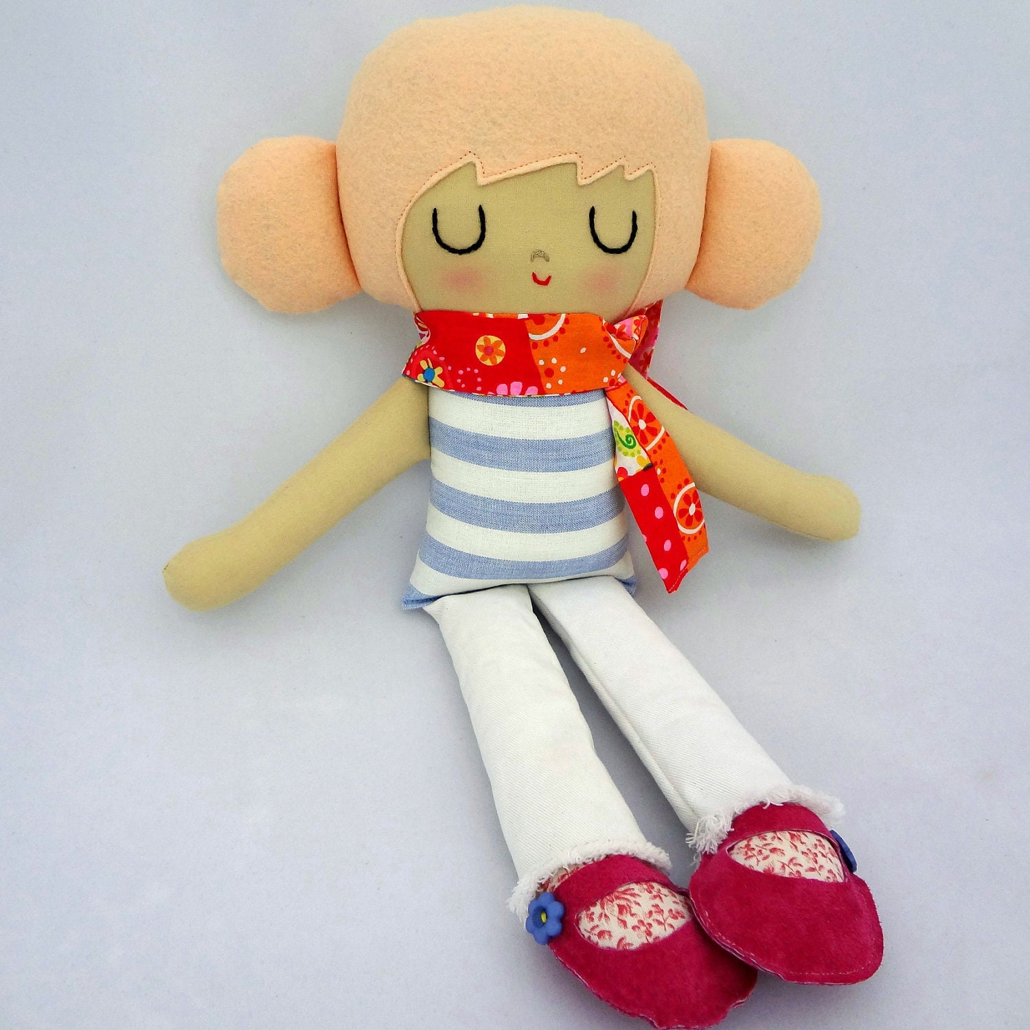 Kylie cloth doll rag doll one of a kind doll strawberry blonde stripes girl gift eco friendly