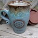 Custom Made Ceramic Travel Mug - Personalized For You - EARTH FRIENDLY Crop Circles Sacred Geometry Robin's Egg, Aquamarine, Chocolate Brown