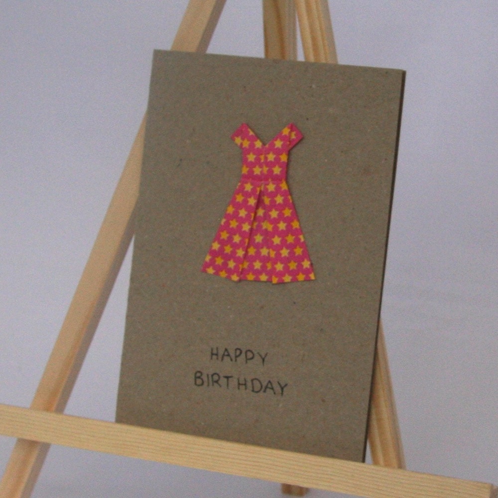 Origami Card - Party Dress - Happy Birthday C6 Size