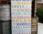 Beach Rules Vintage Style Typography Word Art Sign in Rainbow Colors