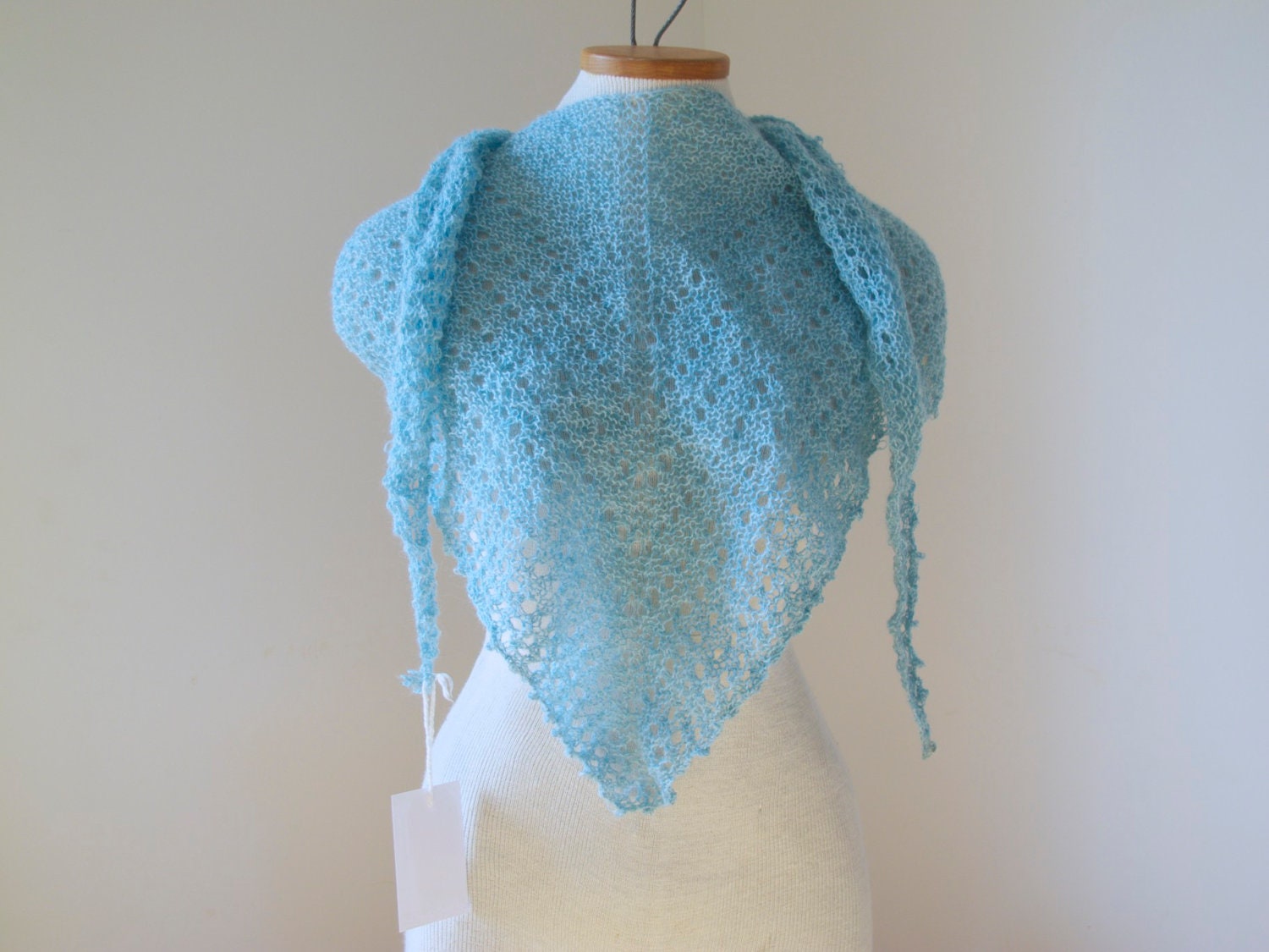Sky Blue Hand Knit Lace Alpaca Triangle Shawl WAS 350 NOW 200
