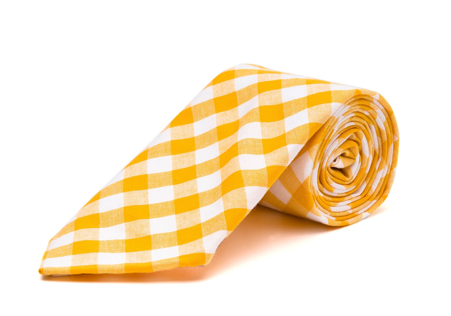 Large checked cotton Gingham neck tie yellow