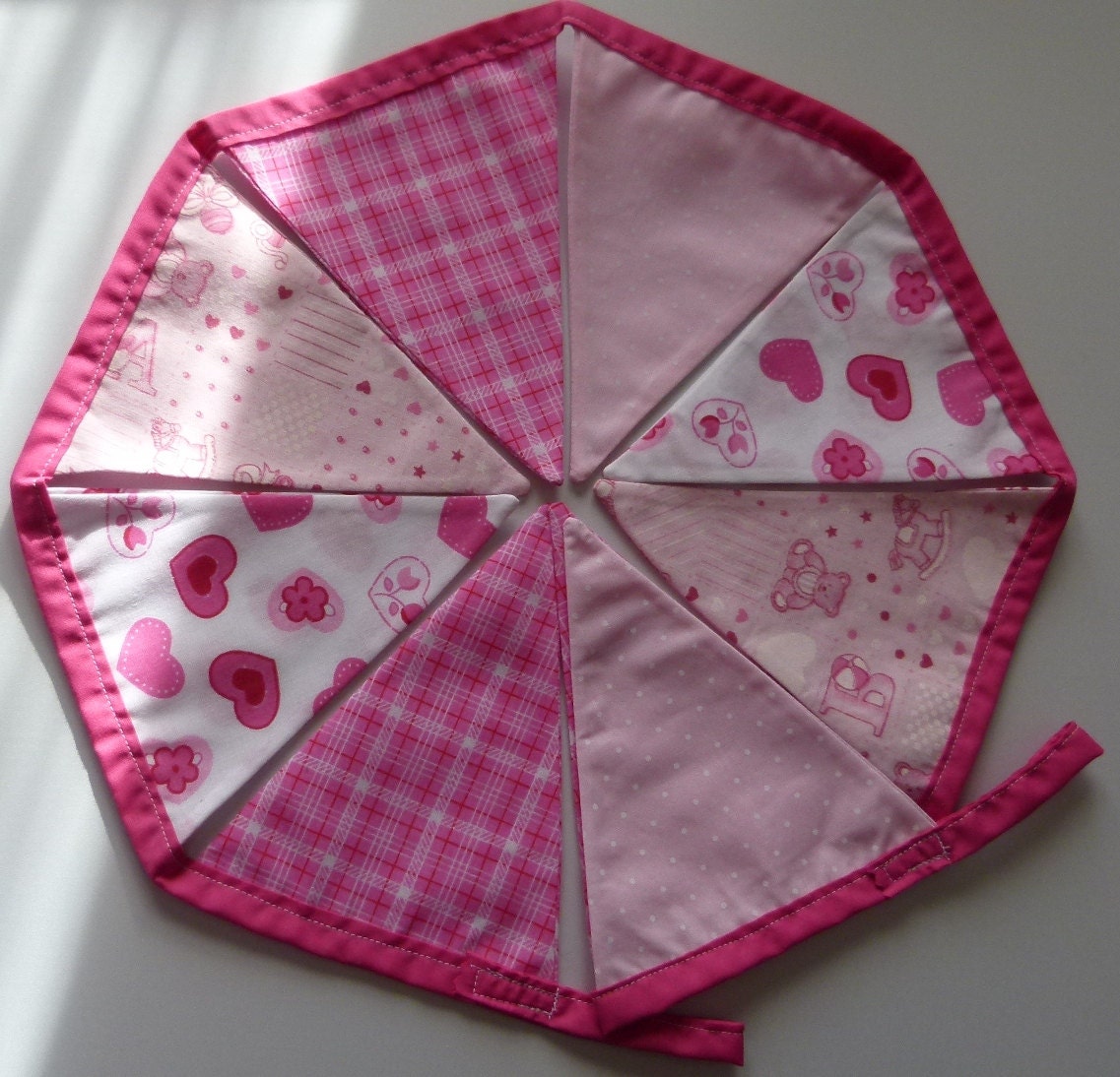 MIni Fabric Bunting / Flags / Pennants its a Baby Girl with pink binding