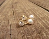 Freshwater Pearl and CZ Pear Earrings