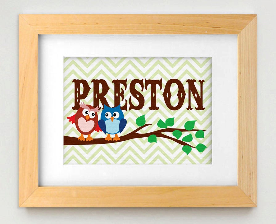 TWIN OWL Personalized Printable Nursery Art in Red and Navy