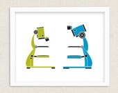 Science Biology Art Print Microscopes Couple Poster 14 x 11 Giclee Unique Anniversary Wedding Nursery or Kids Wall Art Gift