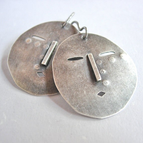 Silver Eskimo Mask Earrings