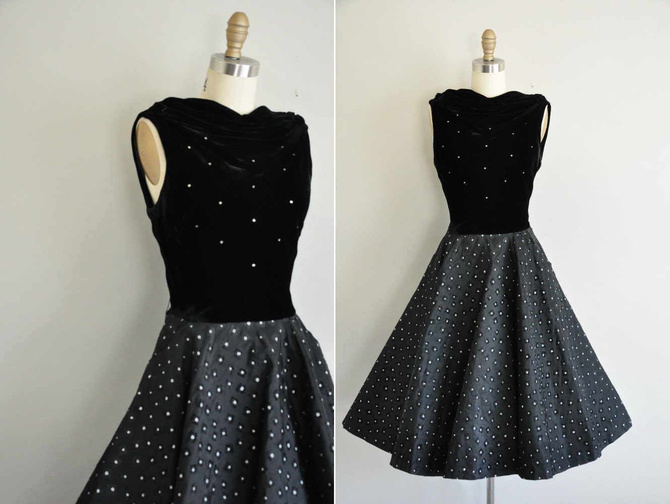 vintage 1950s dress/ 50s full skirt cocktail dress / 50s On A Starry Night Dress