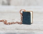 Book Necklace: Small, blue on 24" chain