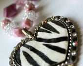 Shades of Pink Zebra Animal Print Bling Heart Pendant Necklace
