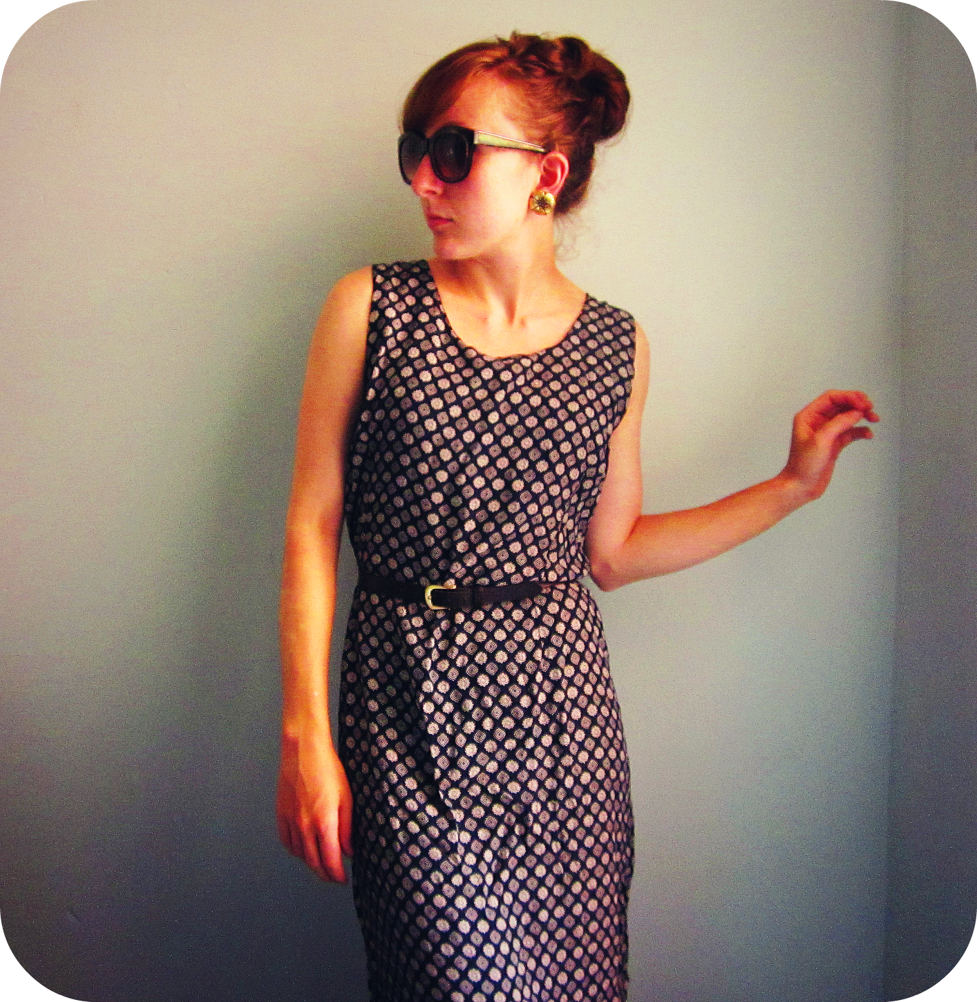 LONG sundress elegant maxi dress patterned beach dress navy blue size m