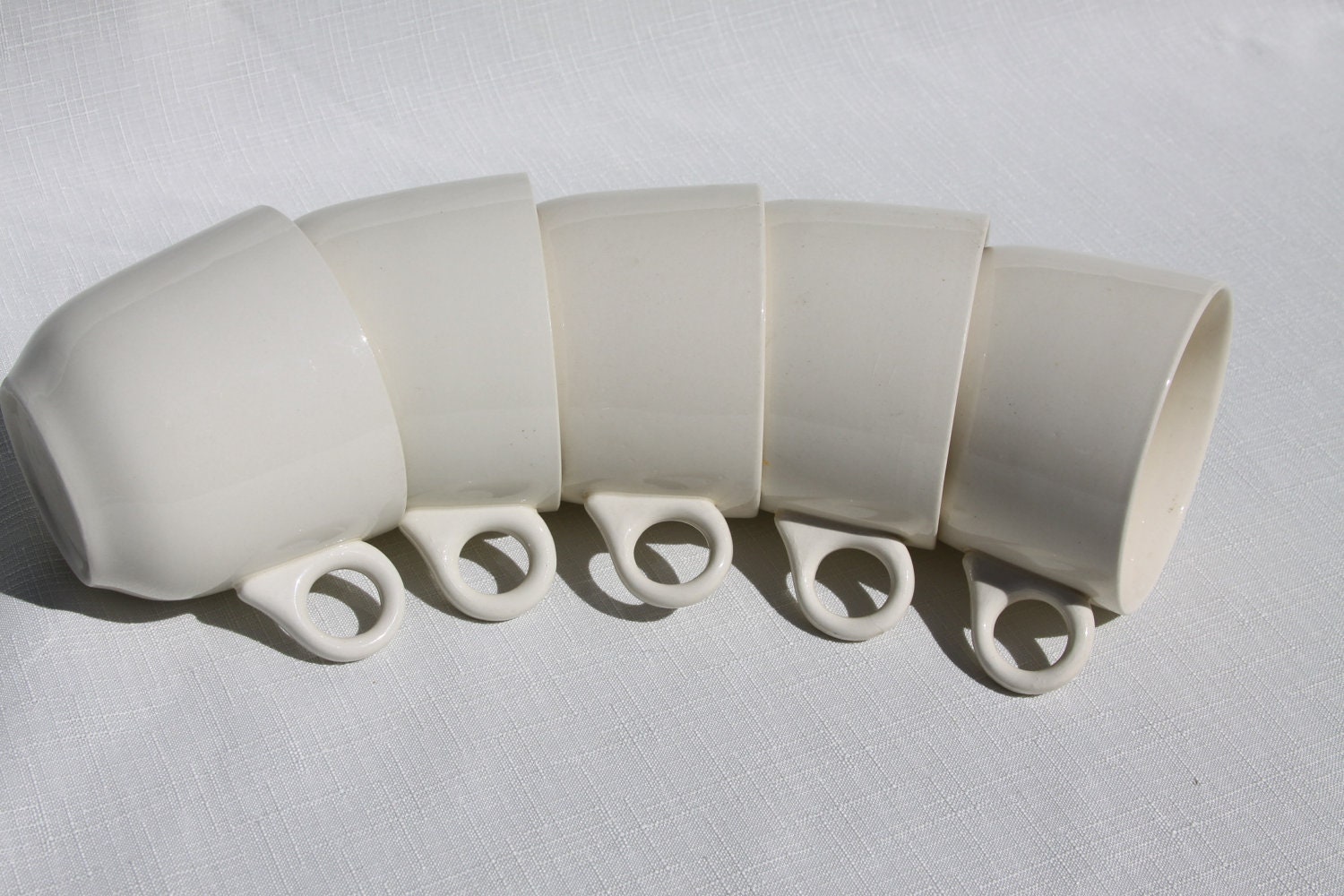 Creamy White Vintage Coffee Cups with Single Circle Handle