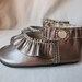 Baby Shoes Soft Sole Ruffled MaryJane in Metallic Bronze Leather.