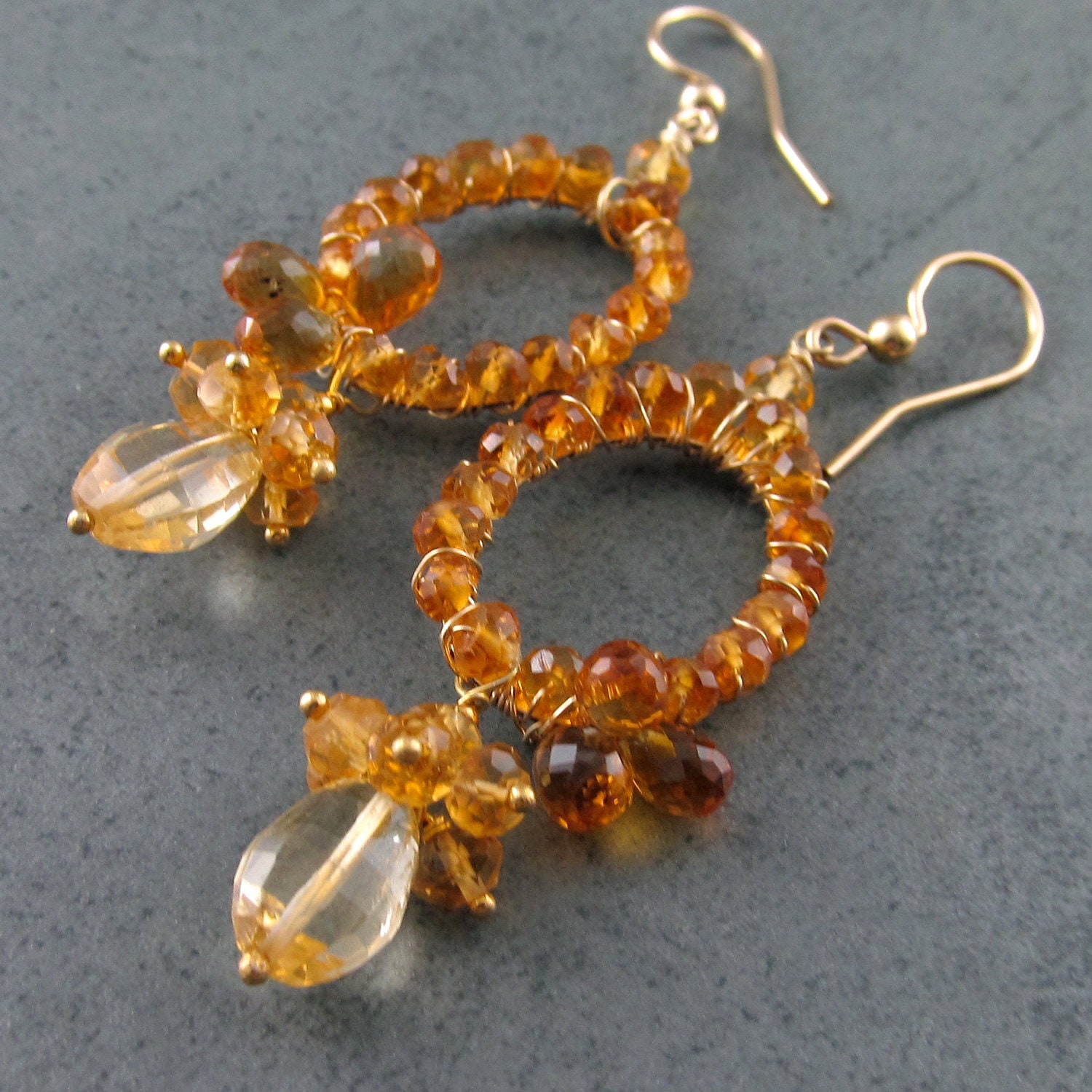 Madeira Citrine earrings, handmade14k gold filled earrings- Here Comes the Sun OOAK