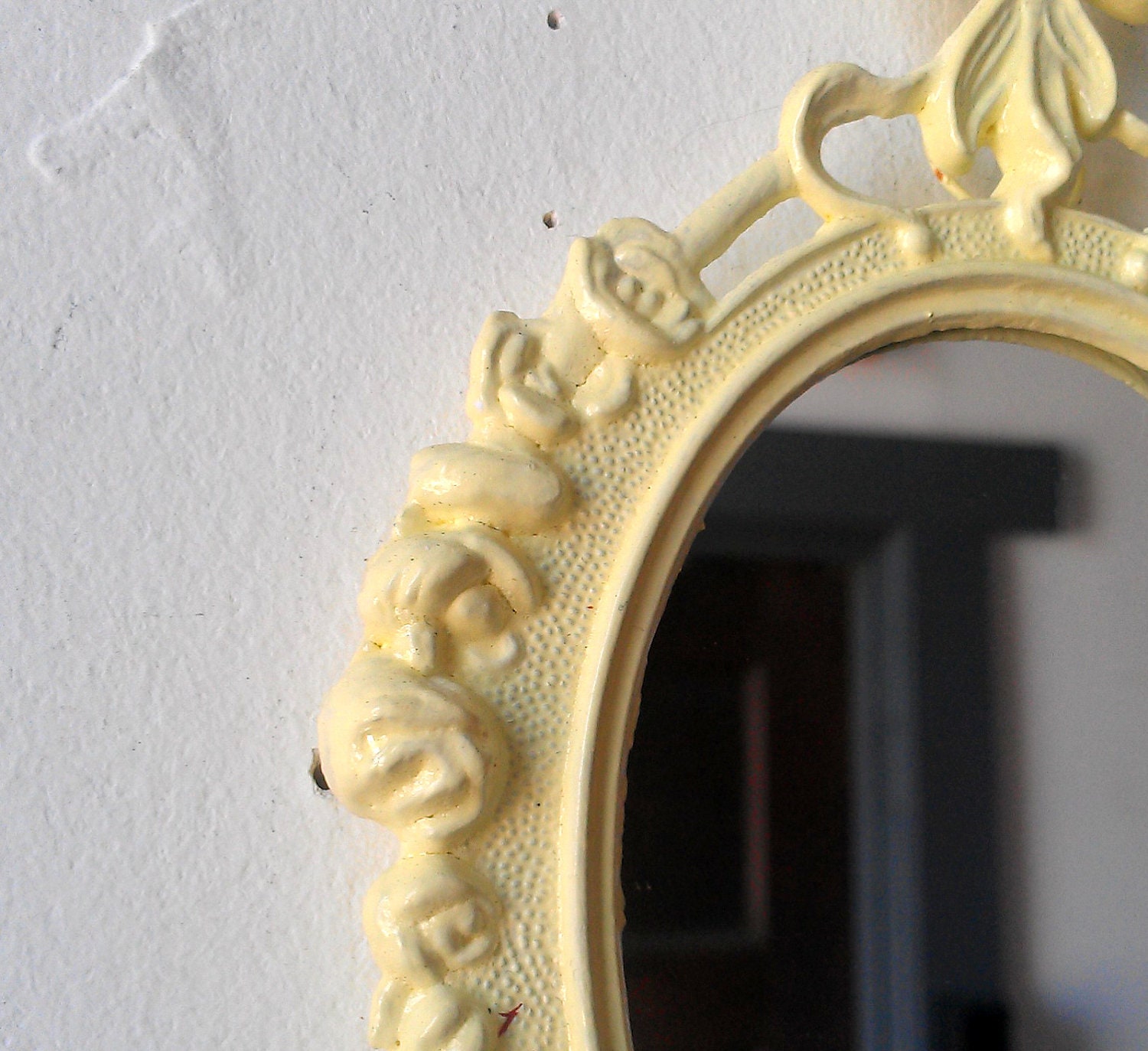 Small Wall Mirror in Vintage Pale Yellow Frame - Revived Vintage