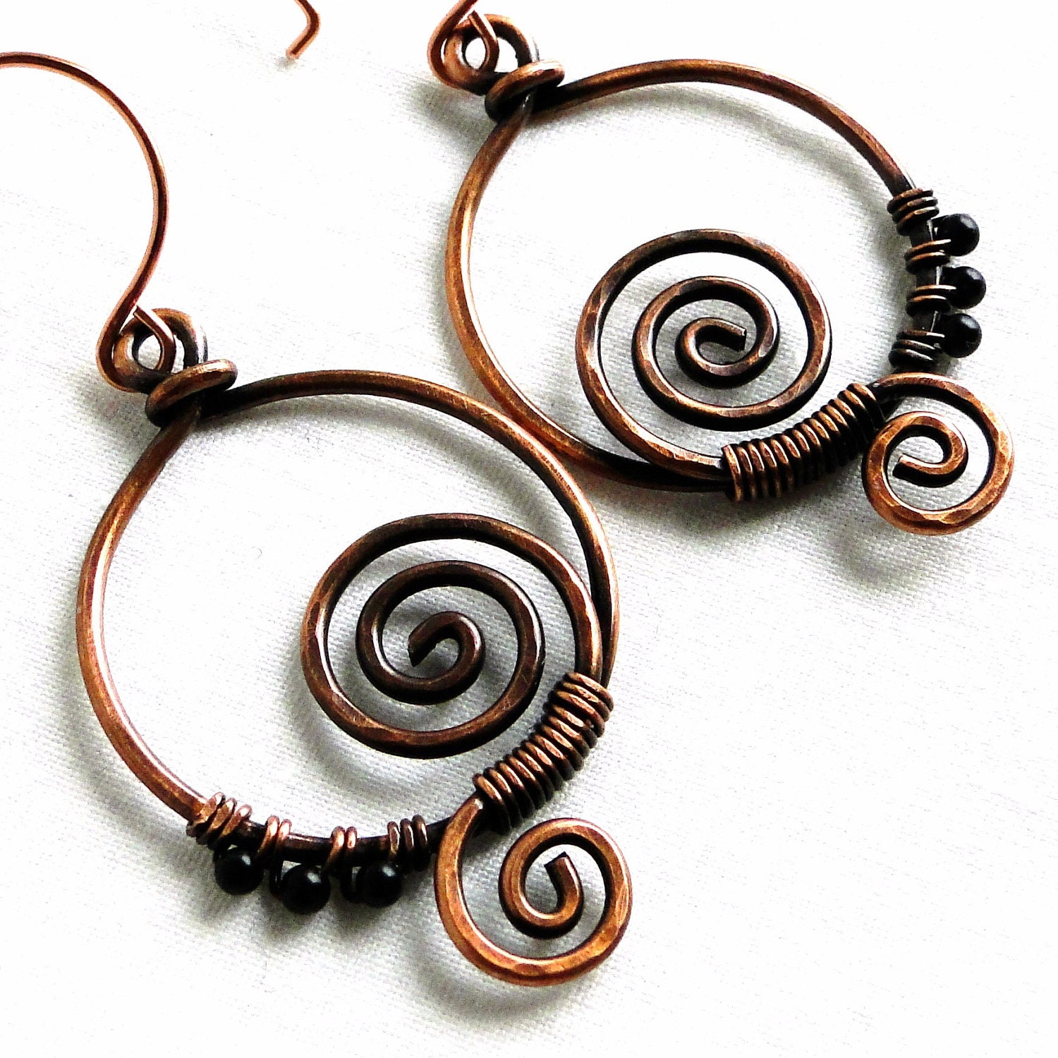 Tribal Earrings on Tribal Earrings  Wire Wrapped Copper  Beaded Earrings  Handcrafted