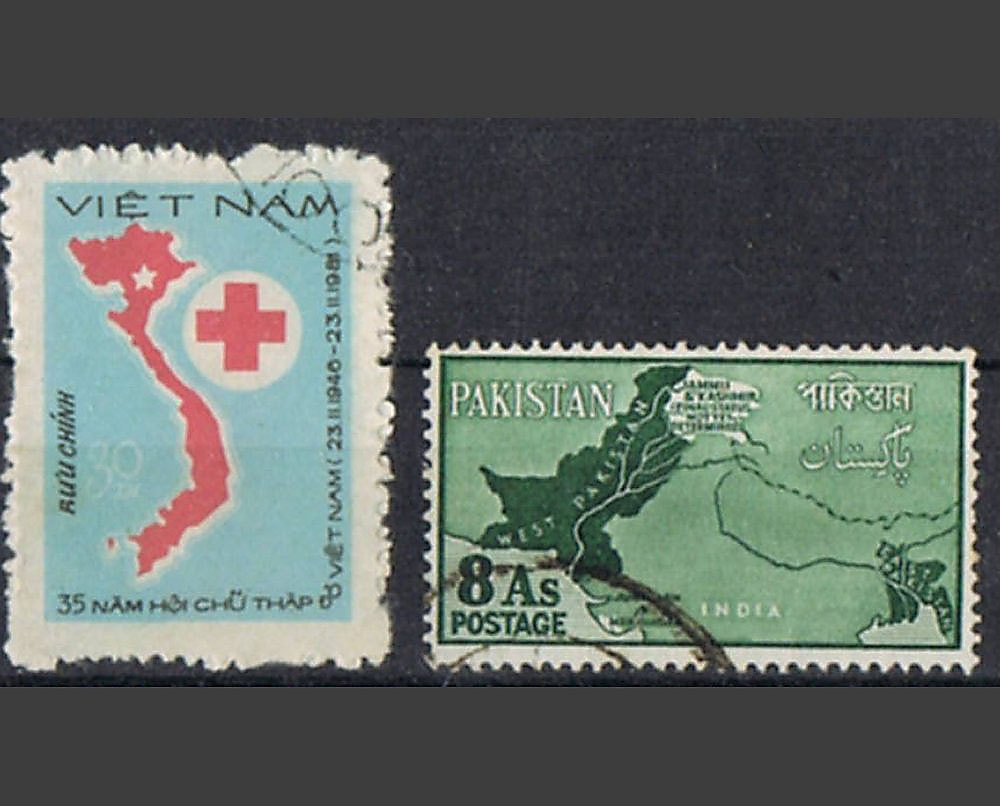 33 Vintage Postage Stamps - Maps