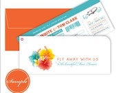 Fly Away to Maui // Boarding pass style invitation for desination wedding, turquois and orange, happy vacation mode // SAMPLE