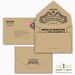 Open-Me-Softly eco-friendly invitation, self-mailer, kraft paper, quirky & whimscial // SAMPLE